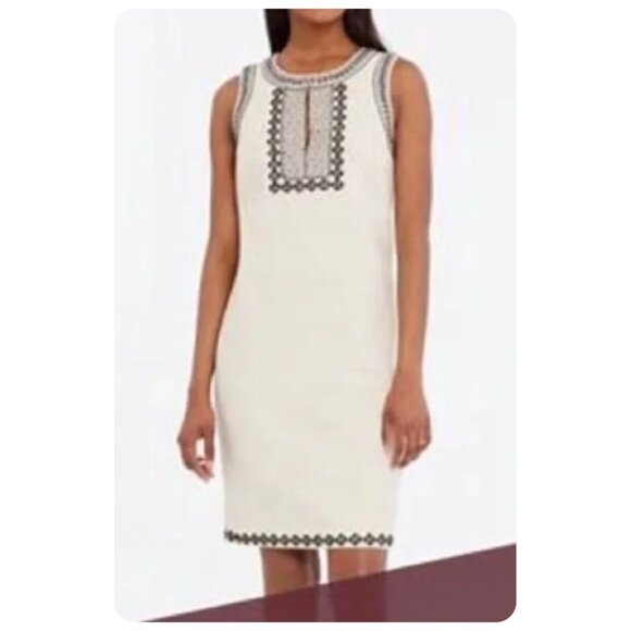 Ann Taylor Sleeveless Linen Embroidered Sheath Dress sz 4 - Picture 1 of 6